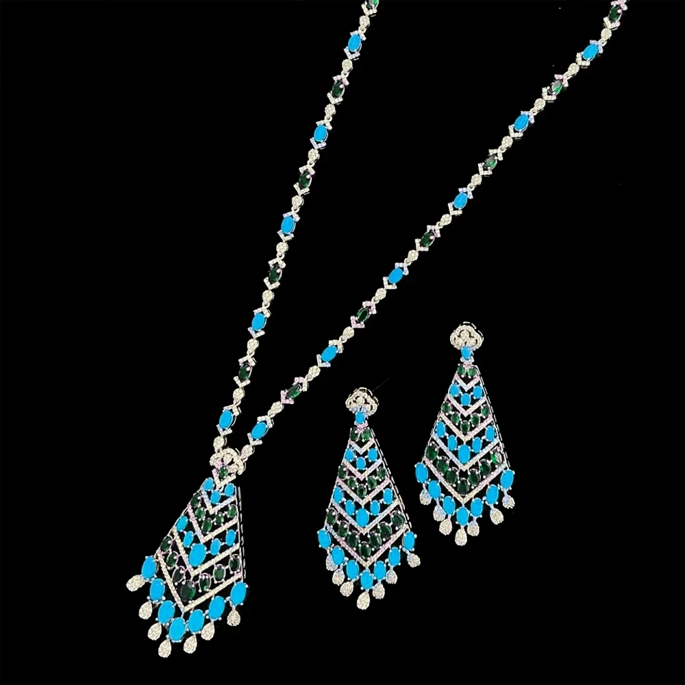 

Kellybola New Original Luxury Turquoise Necklace Earrings Jewelry Sets For Women Bridal Wedding Russia Dubai Bridal Party Gift