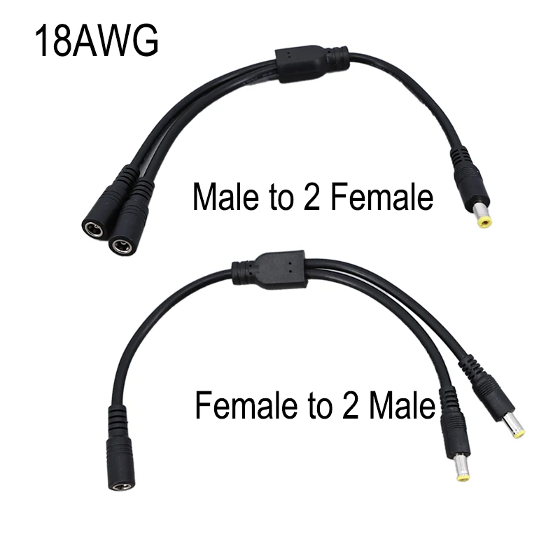 40cm 5.5x2.5mm 18awg 10A 5V-36V 2웨이 1개의 남성 커넥터를 2개의 남성/여성 커넥터로 연결하는 DC 전원 공급 어댑터 케이블 5.5x2.5 분배기 커넥터 플러그 A7