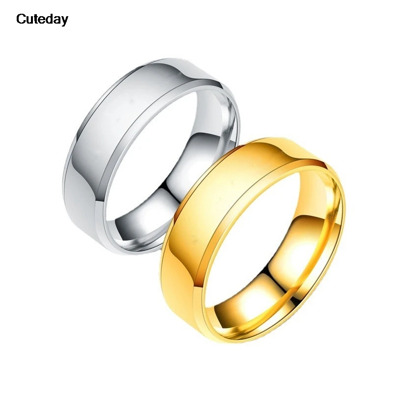 Men's Stainless Steel Band Rings - Black, Gold, Silver, US Sizes 6-13