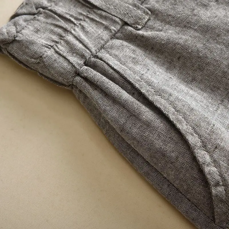 Pantalones holgados de pierna ancha para mujer, ropa básica informal de lino liso, elástica, de cintura alta, hasta el t