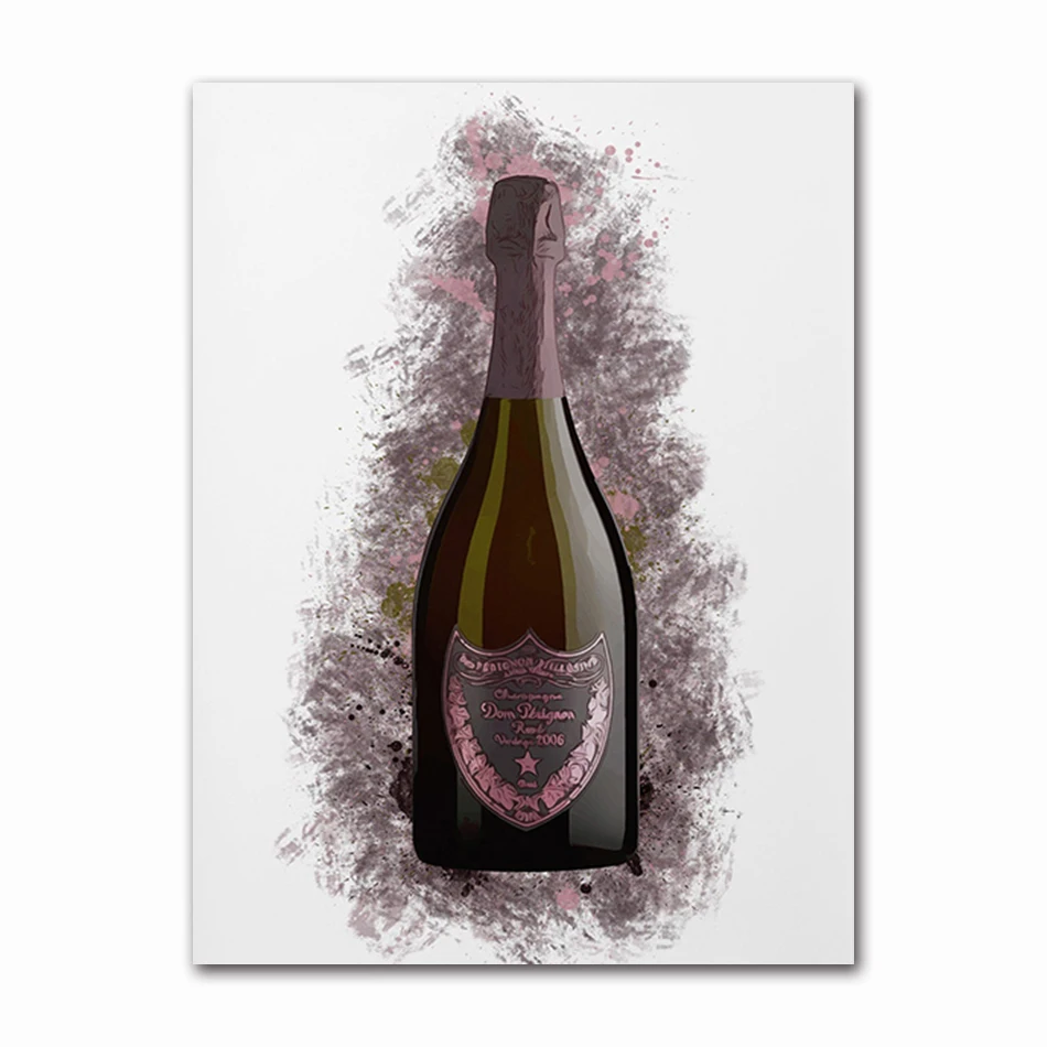 thumbnail image 1 of Impresión artística pintada a mano de edición limitada con diseño de grafiti y champán dorado de Chandon, póster de lienzo modular para fondo de mesita de noche, 1 of 5