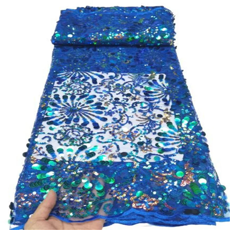 

Африканская французская сетчатая кружевная ткань с 3D пайетками 2023, синее высококачественное Тюлевое Сетчатое кружево, нигерийское свадебное платье, кружево для женщин