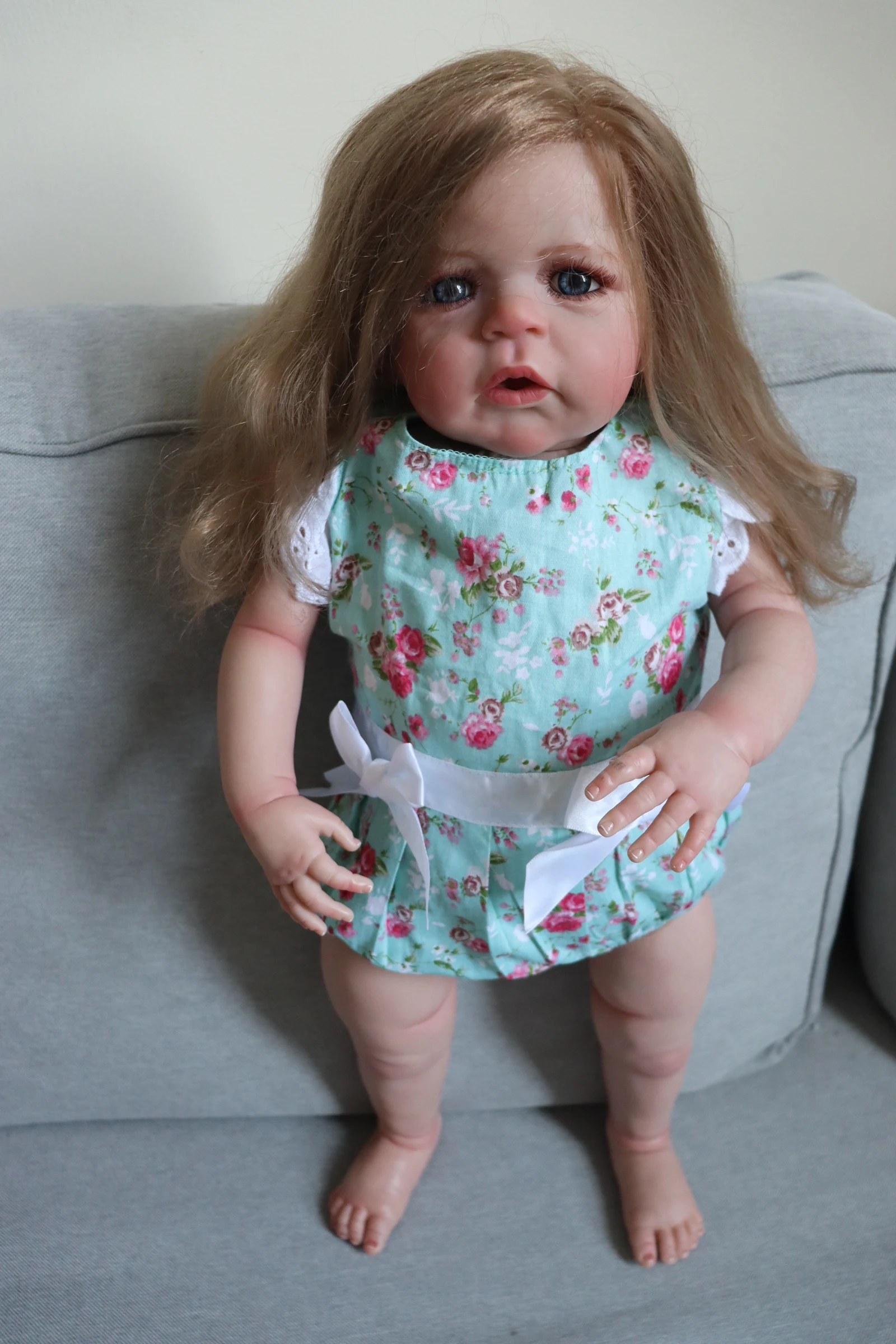 FBBD 60CM Reborn Baby Doll Sandie With Korean Style Long Curly Hair