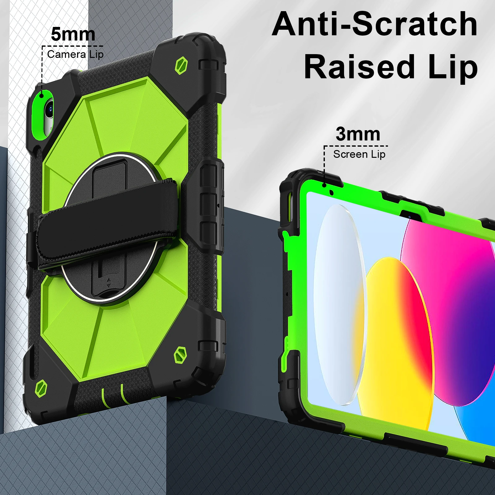 Kids Tablet Case with Hand Strap - 360° Rotatable Handle Stand, Shockproof Rugged Silicone Cover