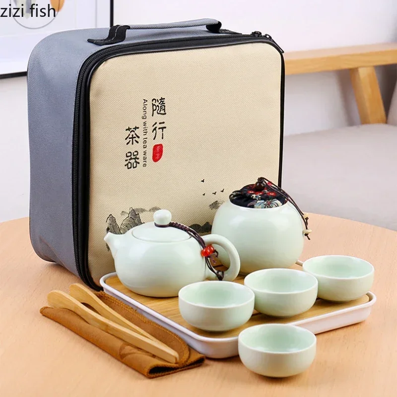 طقم شاي سيراميك محمول للسفر