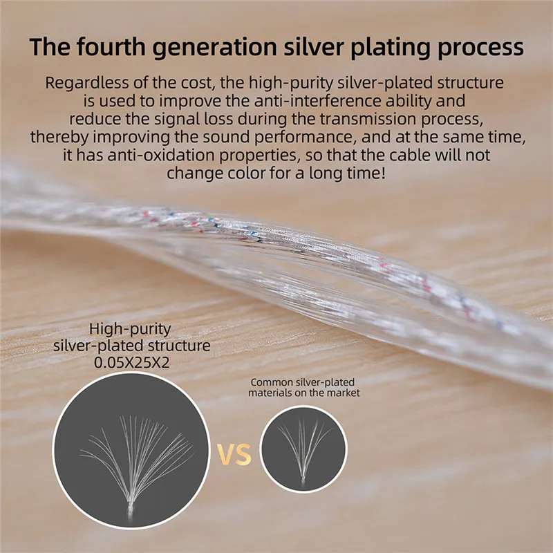 Kz-フラットケーブル付き有線イヤホン,3.5mm,高純度,銅,銀メッキ,zsn