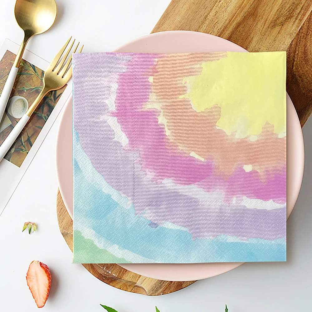 20pcs/pac Colorful Peach Heart Paper Napkins Birthday Wedding Party Table Setting Paper Cafe Mouth Cloth Serviette Papier