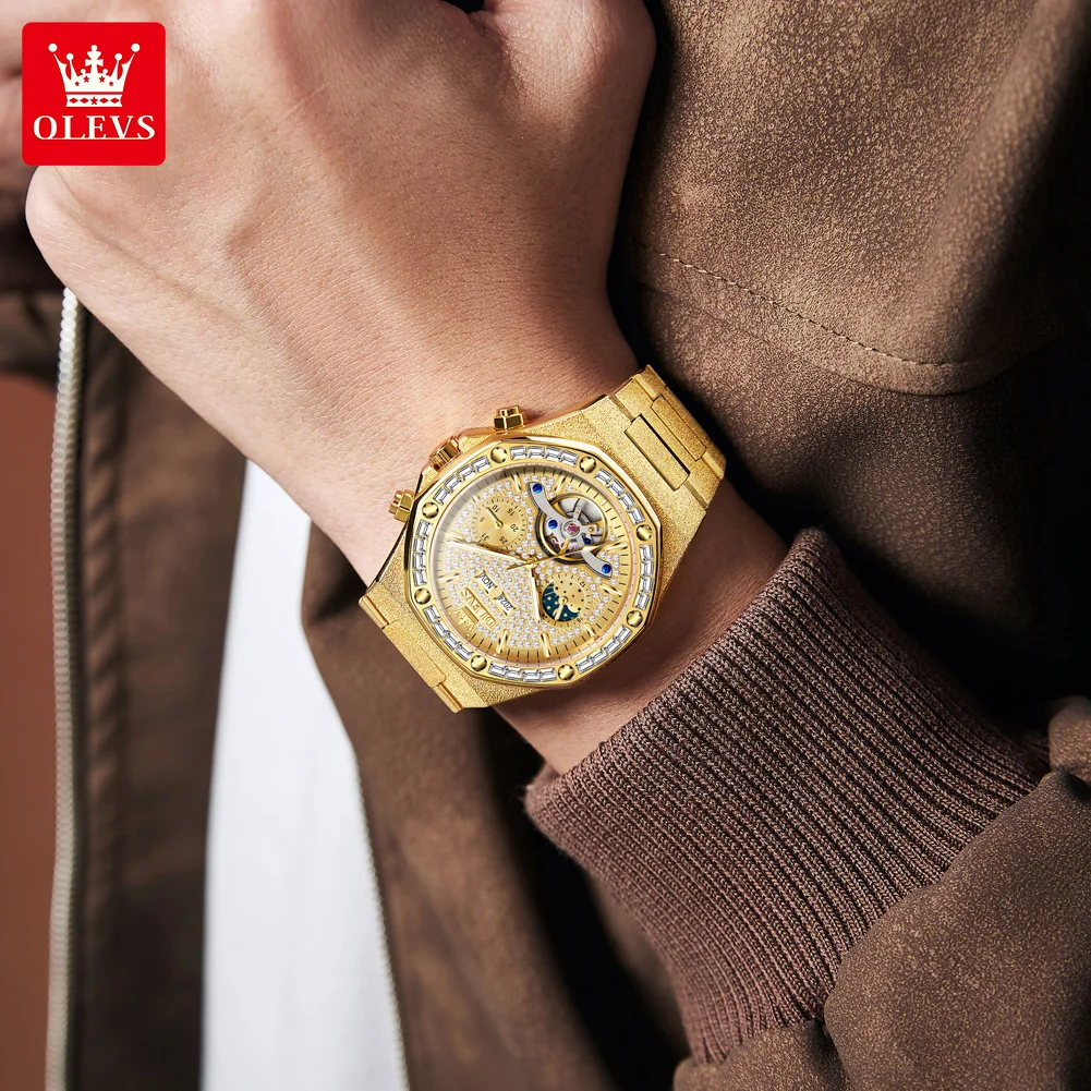 OLEVS ساعة رجالية ذهبية 44 مللي متر حافظة أوتوماتي...