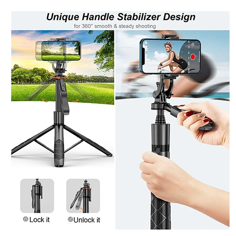 CYKE 61" Selfie stick tripod expandable phone tripod stand wireless remote 360 rotating live video foldable L16
