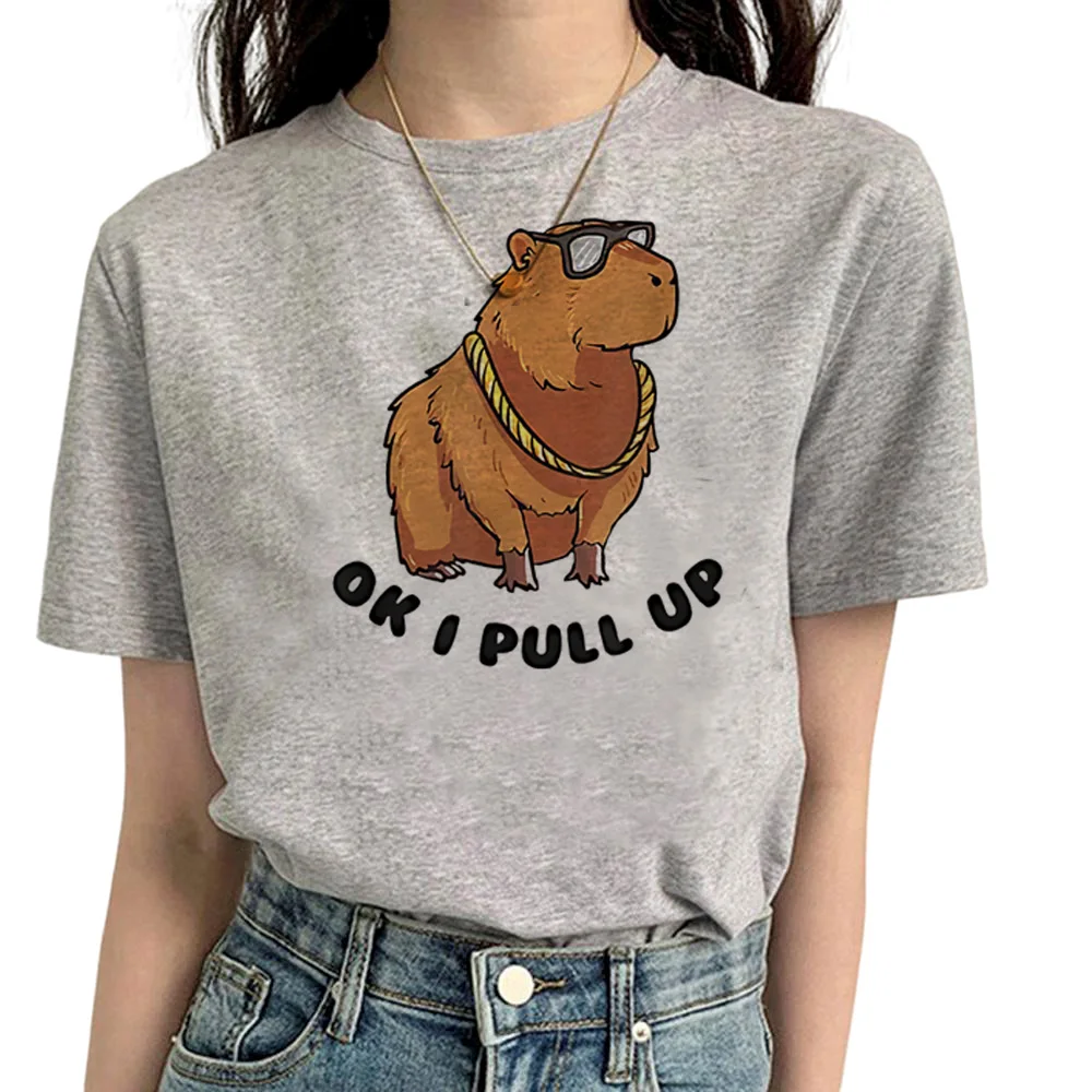 

Capybara t shirt women designer streetwear Y2K Tee girl anime comic manga clothing