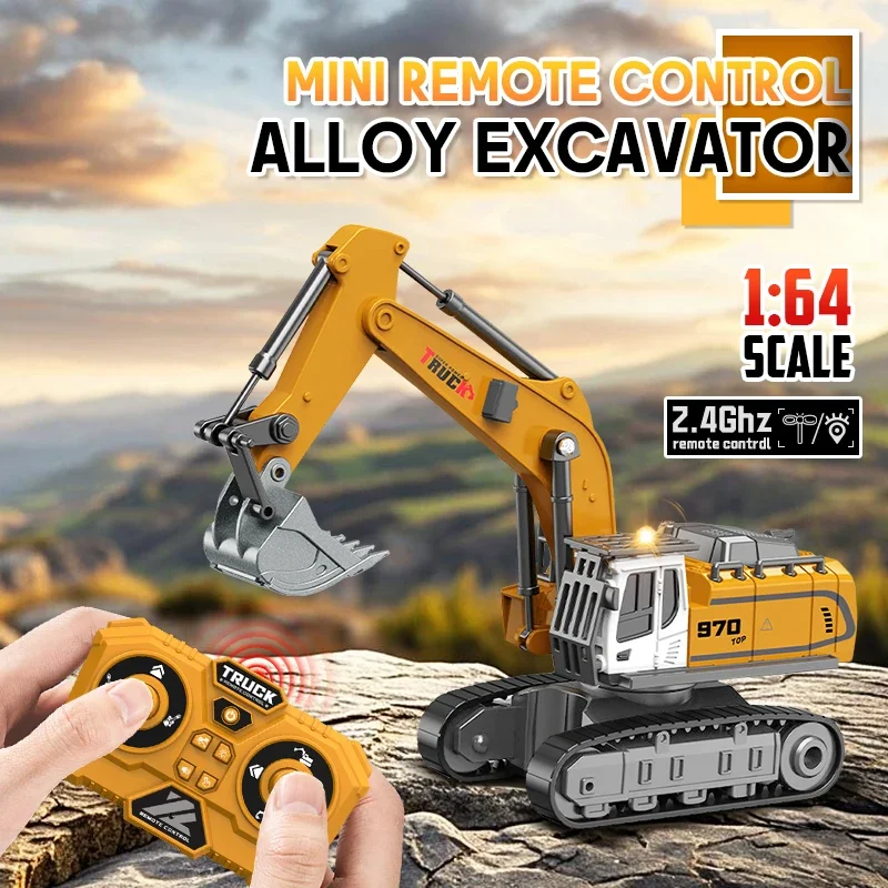 Rc Excavator 1/64 Mini Alloy Remote Controlled Engineering Vehicle Construction Crawler Trucks With Light Sound Toys Kids Adult_voghion.com