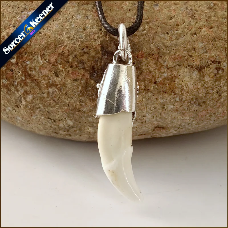 Punk Fashion Brave Men Jewelry SilverColor Tone Natural Stone Inlaid Cream Tribal Design Wolf Tooth Charm Pendant Necklace LY916 silver chain necklace fang tooth necklace natural stone necklace