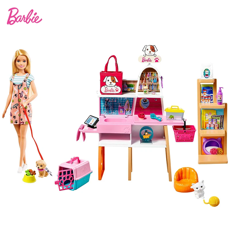

Barbie Doll 11.5-In Blonde and Pet Boutique Playset with 4 Pets Color-Change Grooming Feature and Accessories Girl Toy Girl Gift