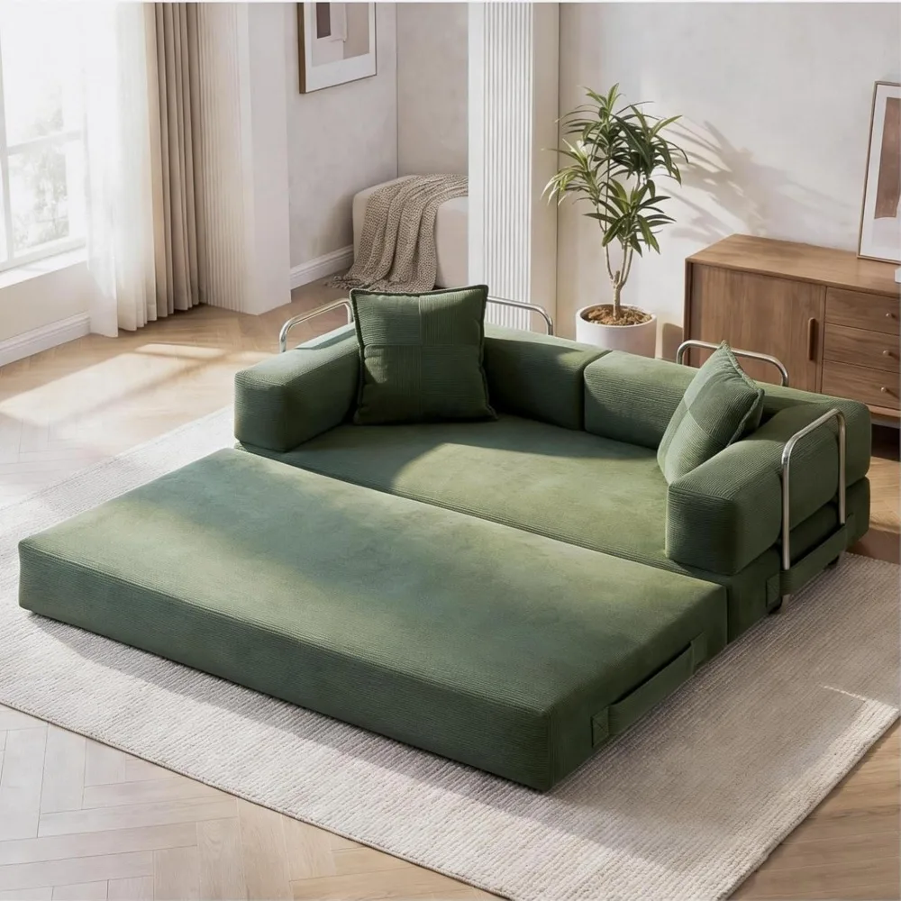 78in Convertible Sofa Bed, 5-in-1 Futon Pull Out Sleeper,Corduroy Boneless for Living Room&Bedroom, Apartment,No Assembly,Custom