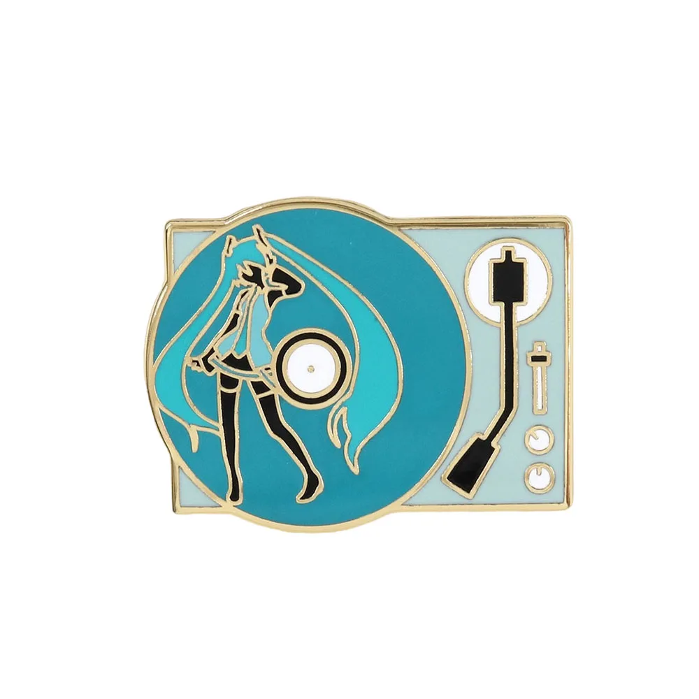 Grüner Doppel-Pferdeschwanz für Mädchen, virtueller Idol-Sänger, elektronisches Musik-Kunst-Design, Aufzeichnung, Emaille-Pin, Musik-Album-Abdeckung, Anstecknadel, Sänger