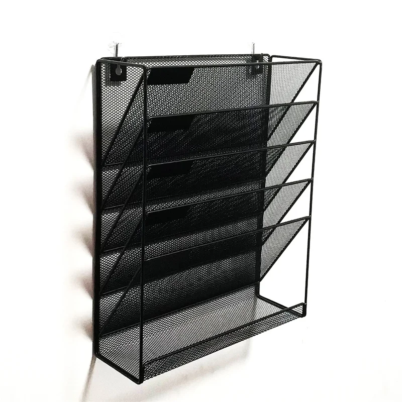 Hot 5-layer Wrought Iron Desktop Storage Rack Grid Metal Document Holder Multi-Layer Wall Hanging Rack