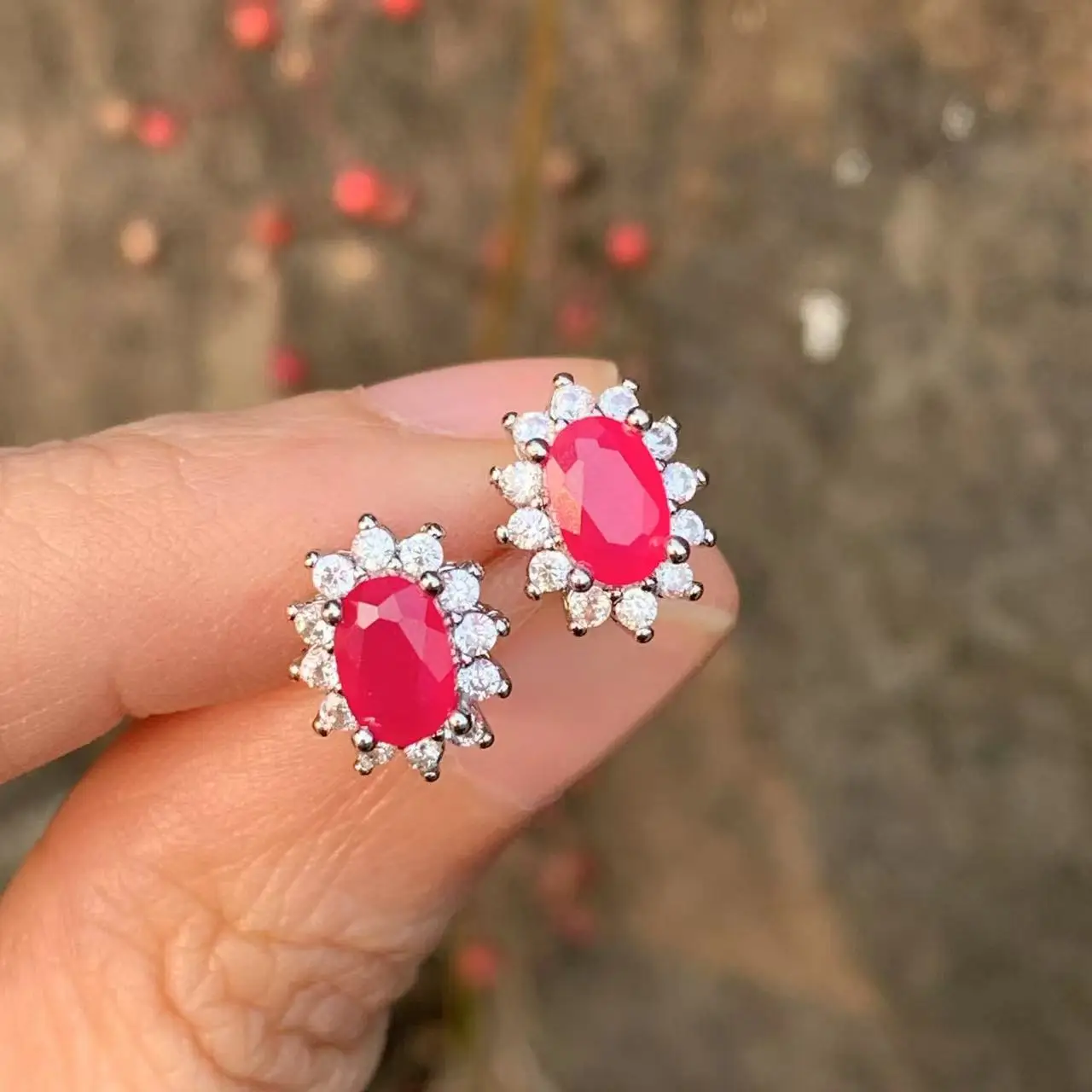 5*3MM Oval Natural Ruby Earrings 925 Silver Stud Earring For Women 925 Sterling Silver Cute Gift Prevent Allergy Fine Jewelry