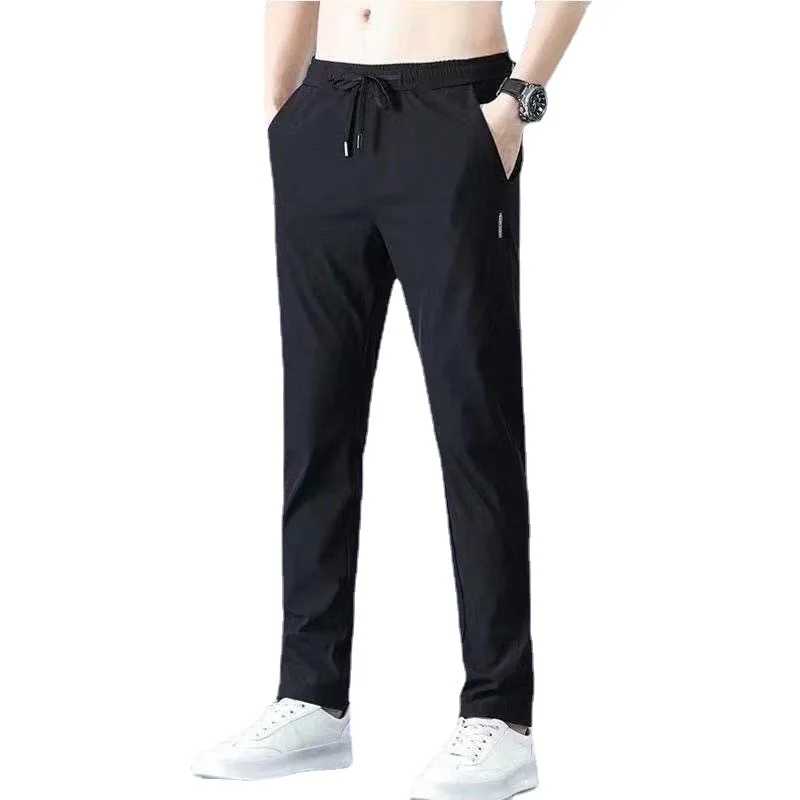 Ultra-Thin Ice Silk Men's Casual Pants Loose Breathable Straight Leg Summer Qui Dry Elastic Waist Pants Youth Faion