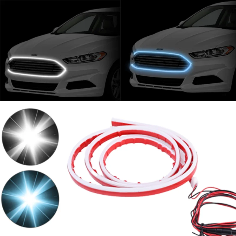 

150/180cm Car Hood Lights Strip LED Daytime Running Light DRL Decorative Lights Tuning Flowing Water Headlight Strip White Blue