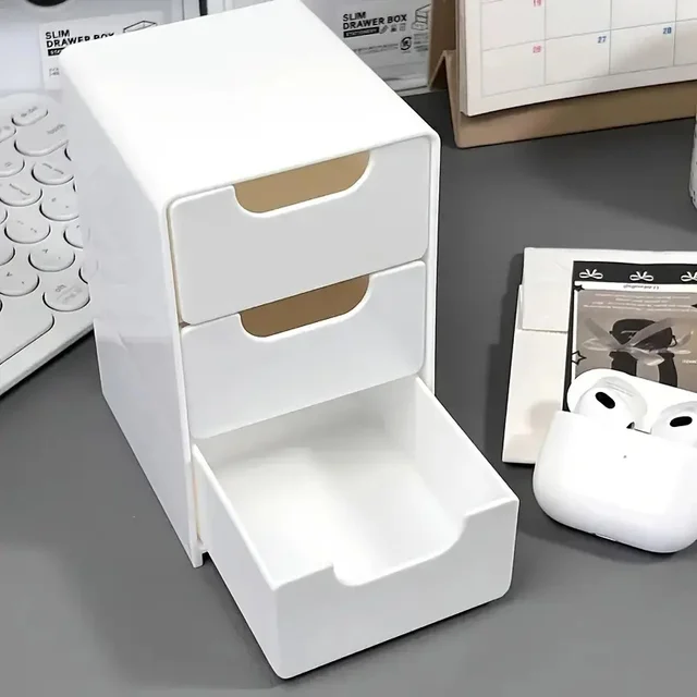 Boîte de rangement de cosmétiques en plastique à 3 niveaux, organisateur avec tiroirs, rangement de comptoir multifonctionnel pour bijoux, fournitures de bureau 2
