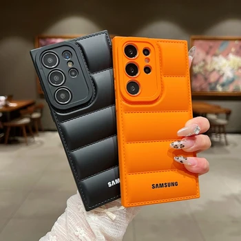 Wave Puffer Down Jacket Phone Case Samsung S26 S25 S24 S23 S22 Ultra S21 Plus Note 20 A72 A54 Solid Color Shockproof Soft Cover 1