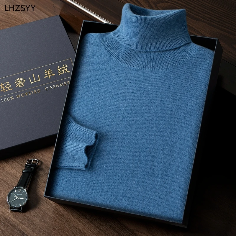 Autumn Winter New 100% Cashmere Sweater Men's turtleneck  Turtlenecks Knit Pullovers Youth Loose Warm Business Casual Solid Top 3