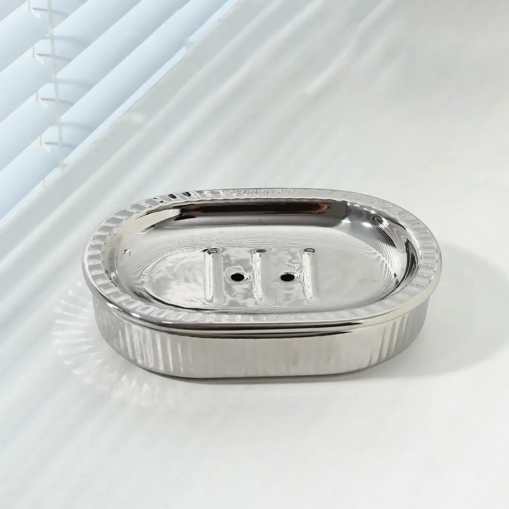 Description Picture 2 of itemSelf Draining Ceramic Soap Rack Detachable Drain Hole Double Layered Soap Dish Silvery Light Luxury Bathroom Soap Holder Kitchen