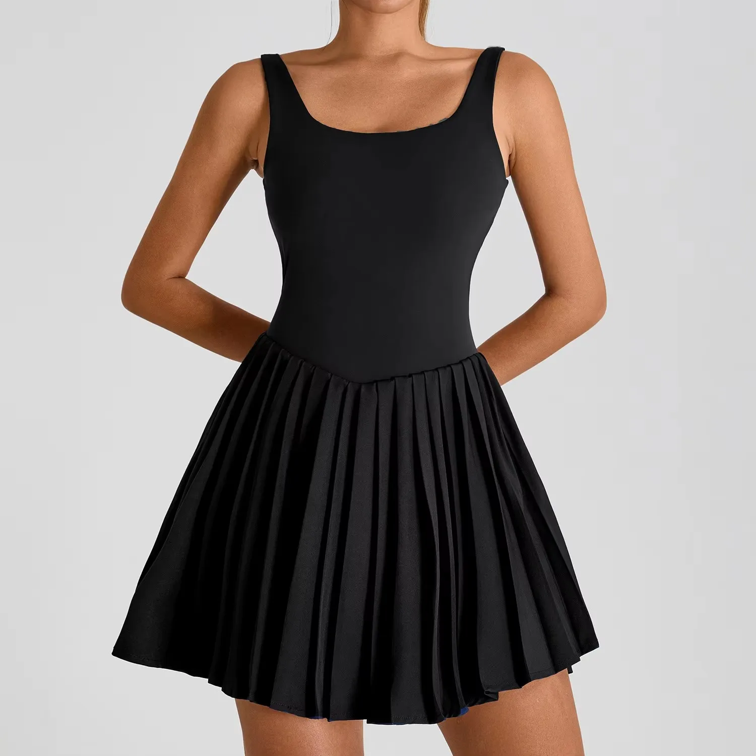 Women's Ultra Breathable Bare Back and Beauty Back Exercise Dress Anti Exposure Pleated Yoga Skirt Yoga