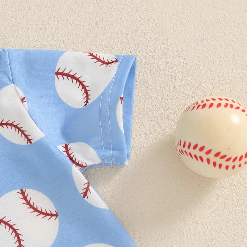 Toddler Baby Boy Shorts Set Baseball Print Short Sleeve T-shirt Elastic Waist Shorts Summer Outfit 5