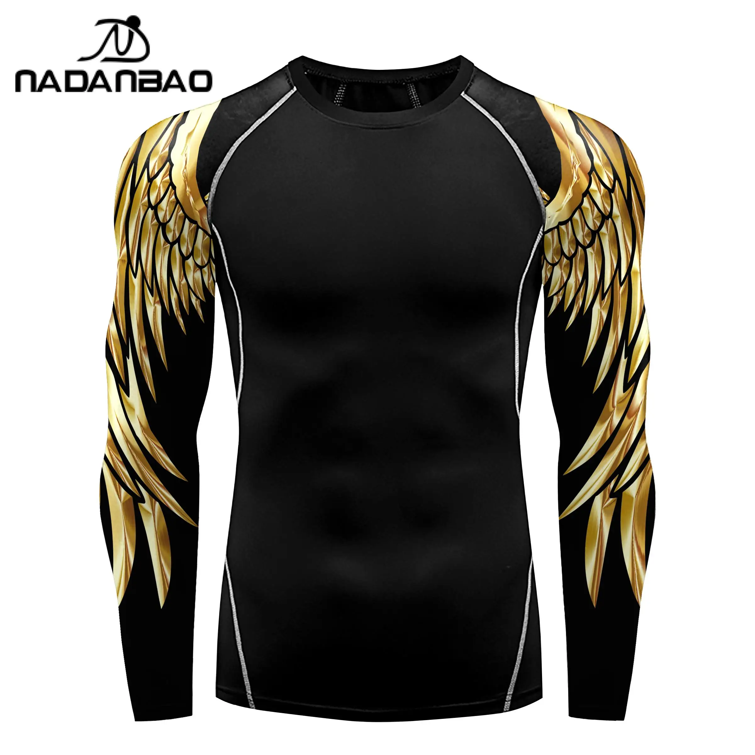 NADANBAO Rash Guard Men Swimming Surf Workout Tee Long Sleeve Print Compression Shirt Fitness Clothing Sports Tops Swimsuit Man