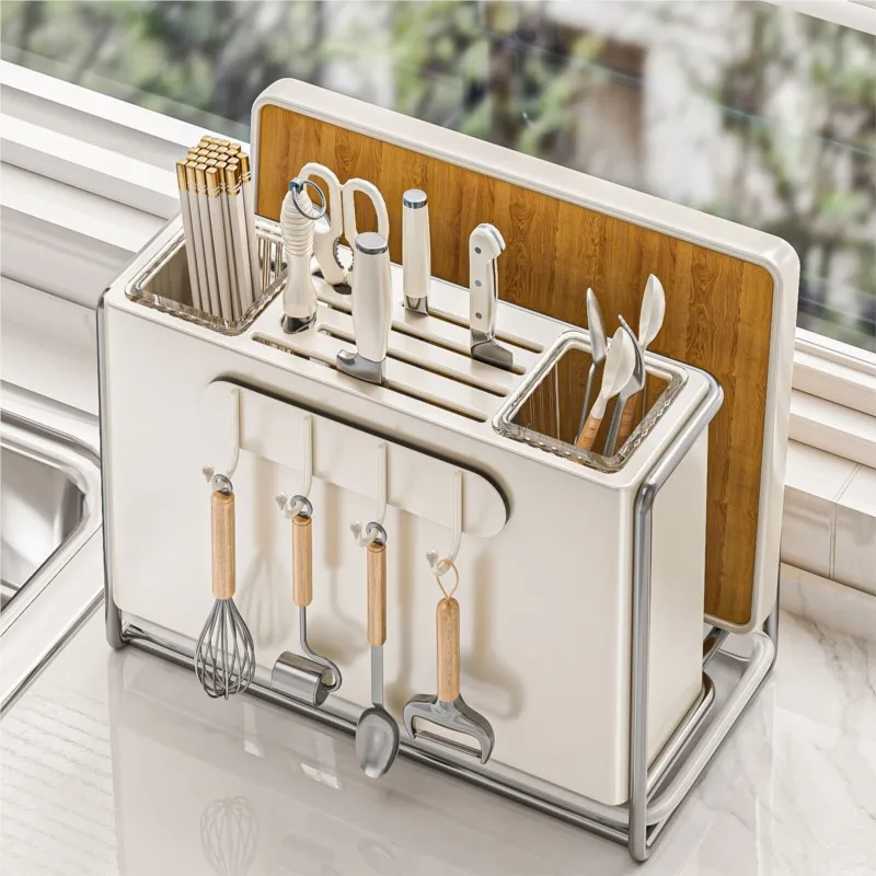 Cream Wind Knife Holder Chopstick Holder Multifunctional Kitchen Cutting Board Shelf Countertop Storage