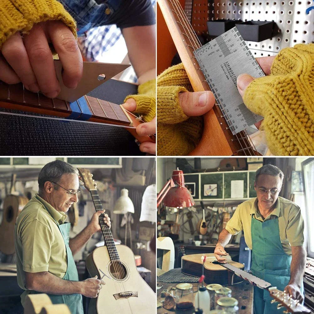 Guitar Luthier Measuring Tools Set Guitar Neck Notched Straight Edge Fret Rocker String Height Gauge Understring Radius Gauge