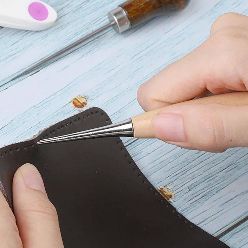 Leather Wood Handle Awl Durable Tools Hand Stitcher Leather Sewing Tools With Sciessor For DIY Craft Tool Set