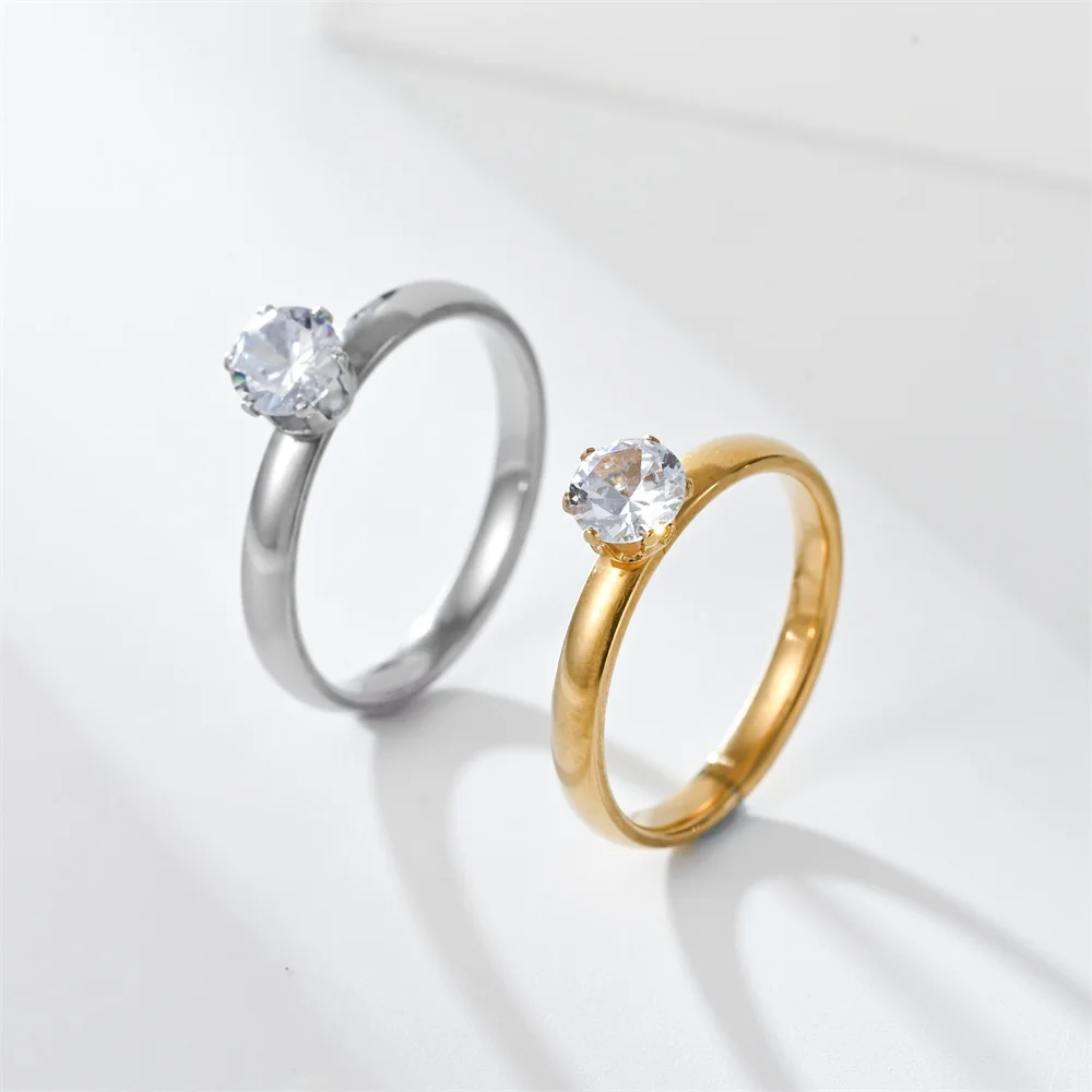 Stainless Steel Ring Zirconia Ring For Men Women Wedding Engagement Unisex Jewelry