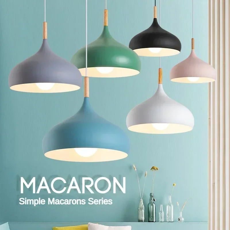 Modern Simple Macaroon Color Pendant Lights LED Hanging Lamp Lamparas Colgantes Cocina Kitchen Cafe Single Head Chandelier