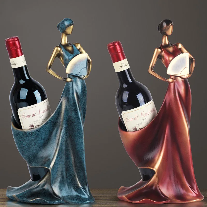 

European Antique Blue Beauty Wine Rack Living Room Study Decoration Kitchen Wine Cabinet Accessories Resin Crafts Ornaments