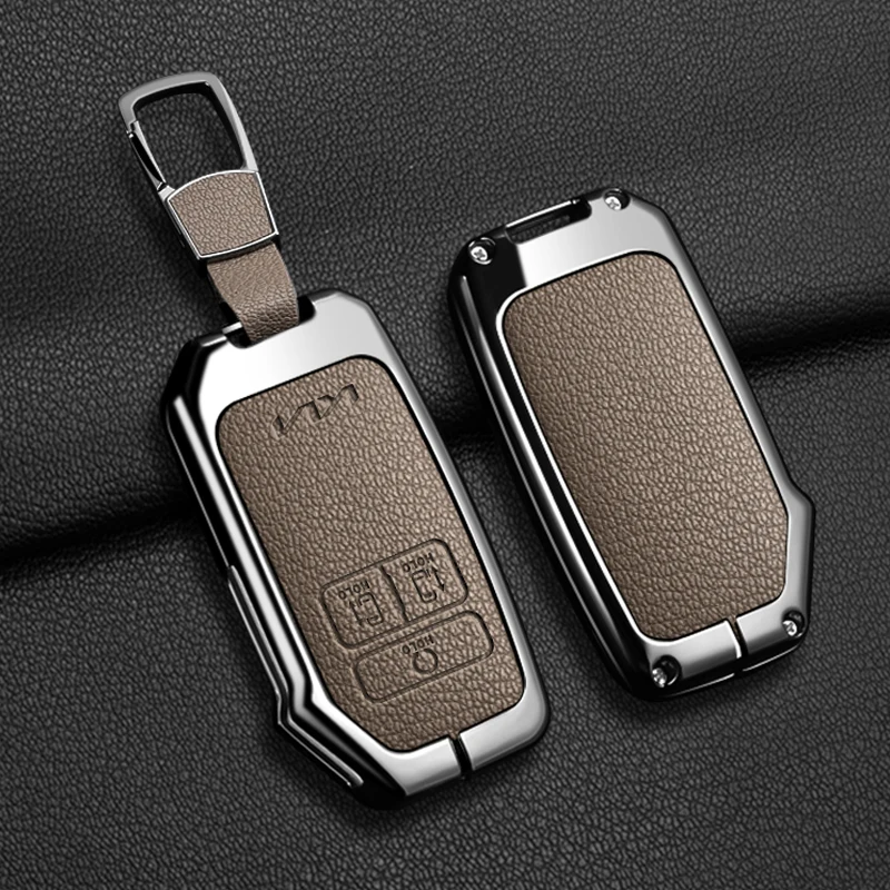 Premium Zinc Alloy & Leather Car Key Case Cover - 7-Button Fob Holder with Keychain Accessories