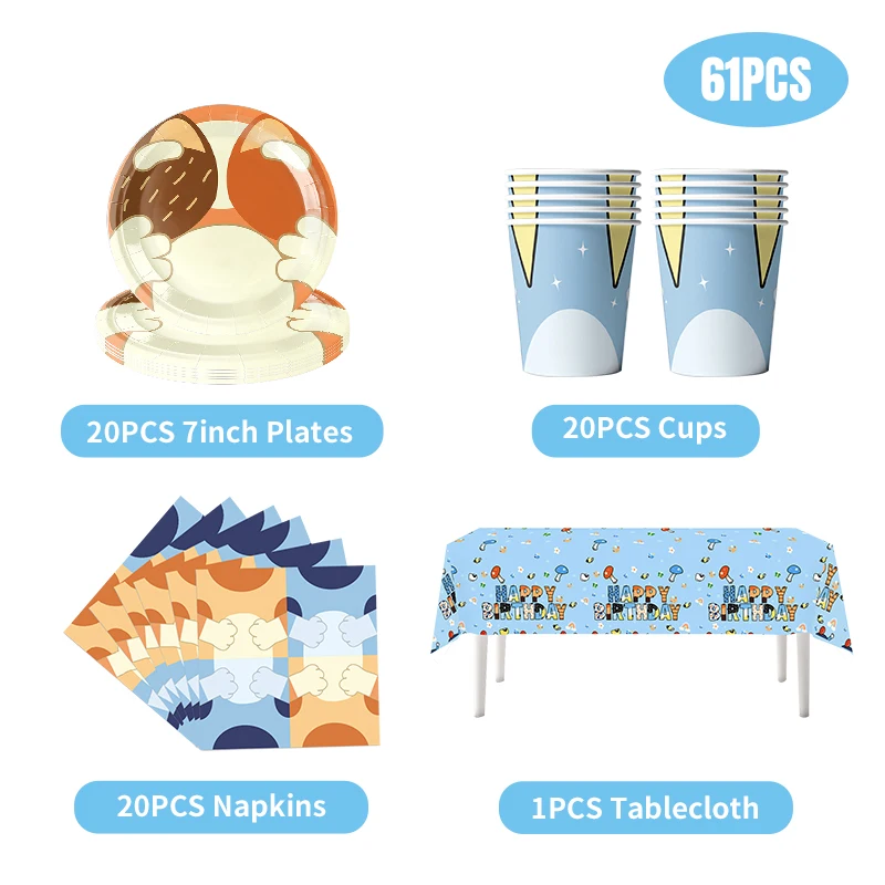 Birthday Party Supplies Bluey Birthday Party Decoration Blue Balloons Tablecloth Backdrop Set