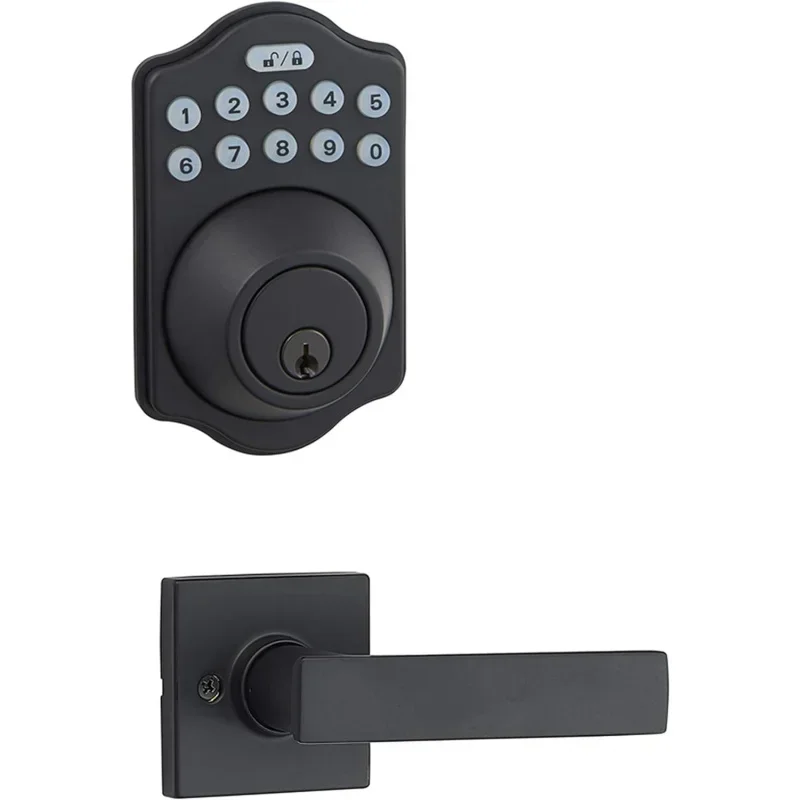 Basics Traditional Electronic Keypad Deadbolt Door Lock with Passage Lever, Matte Black, 6 Count,of 1