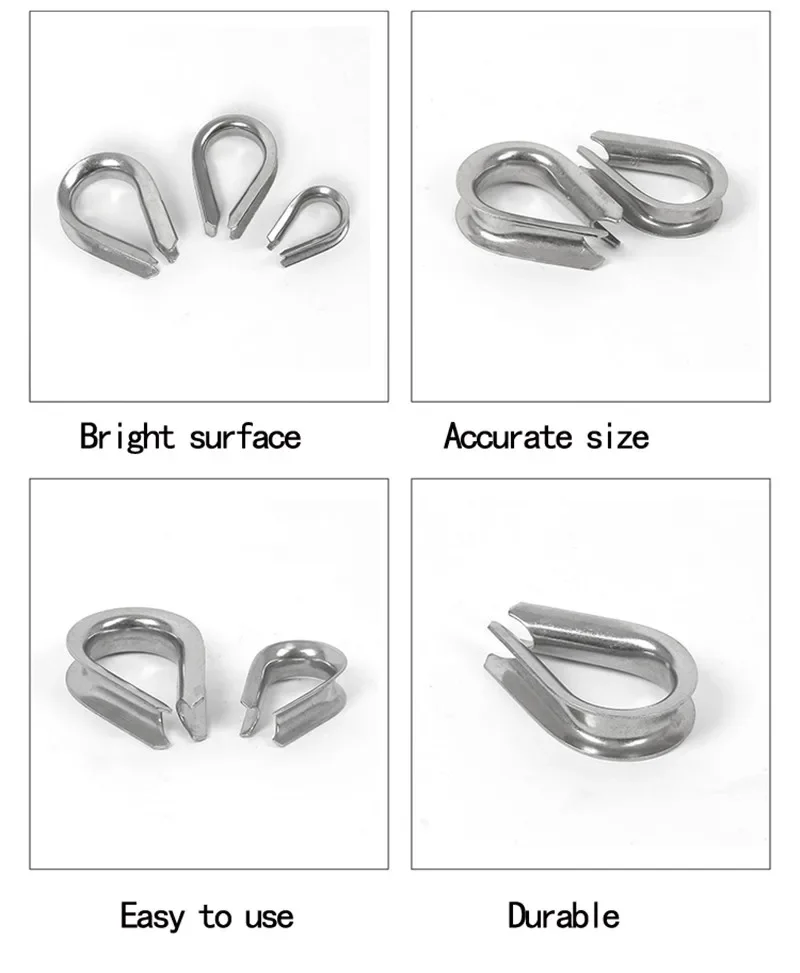 Full Size 304 Stainless Steel Wire Rope Protective Sleeve Cable Thimbles Clamps Hasps Rigging Fasteners Chicken Heart Ring jewelry box hasps,buckle clamp