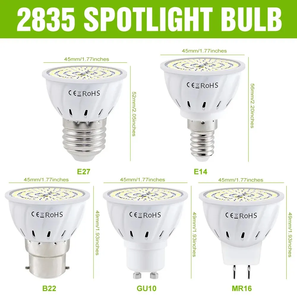 GU10 LED 전구, E27 스포트라이트 MR16 천장 램프, E14 거실 샹들리에, AC220V, GU5.3, 가정 침실 실내 조명, B22