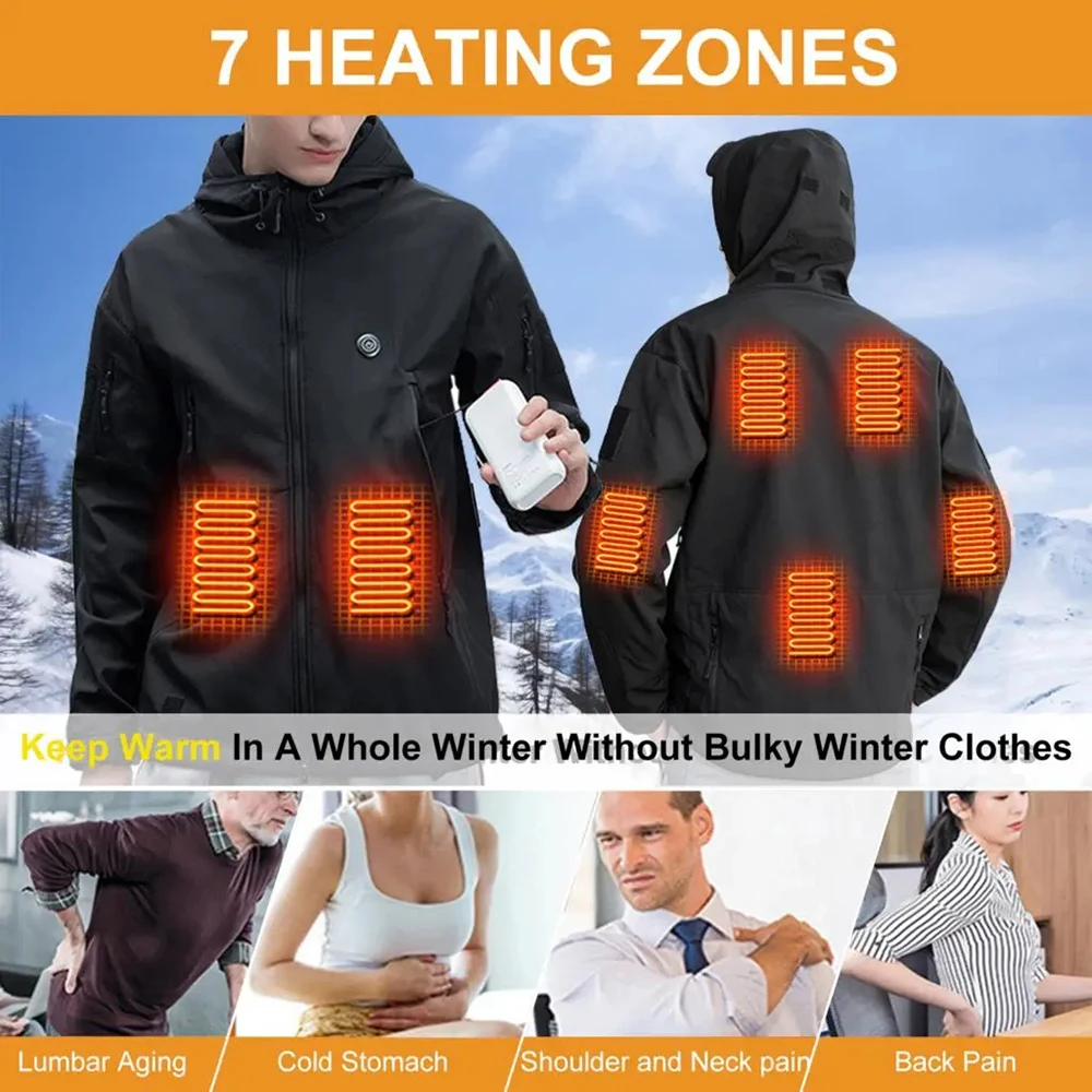 Heated Motorcycle Jacket USB Electric Heating Hooded Camping Skiing Winter Warm Clothes