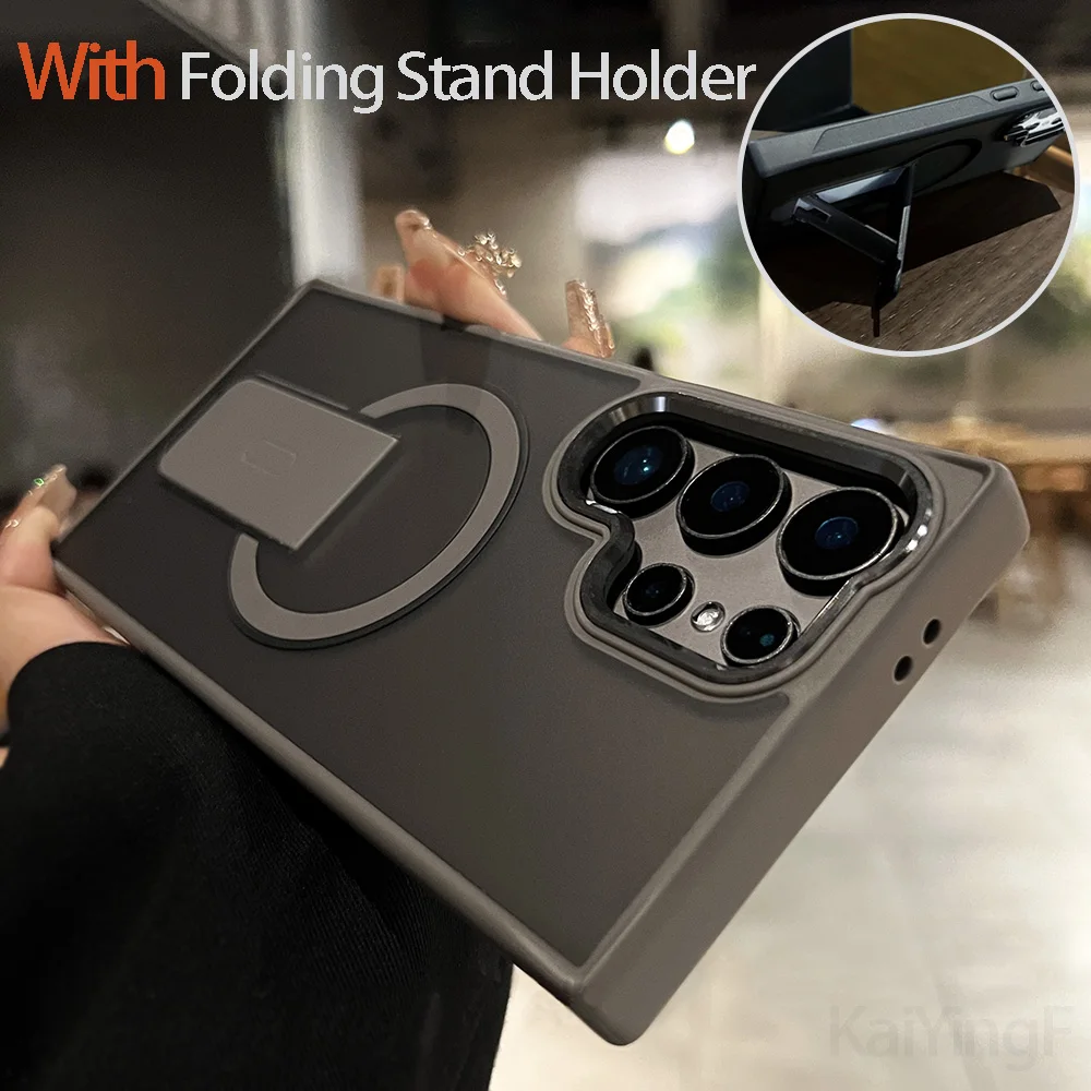 Premium Magnetic Wireless Charging Case with Folding Stand Holder - Matte Finish