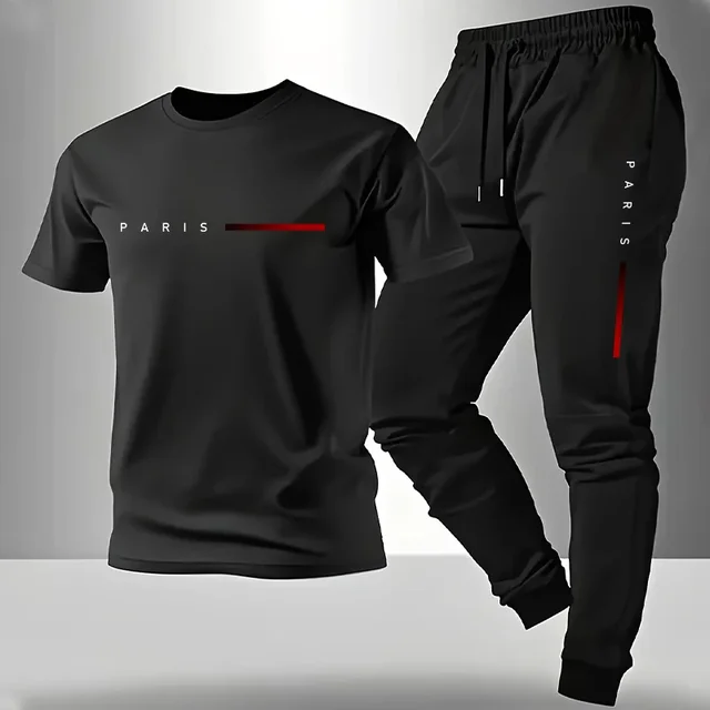 Nouvel Arrivage 2026 – Ensemble Sport Décontracté Homme : T-shirt et Pantalon de Survêtement Printemps-Été à Manches Courtes – Tenue Quotidienne Tendance pour Homme 1