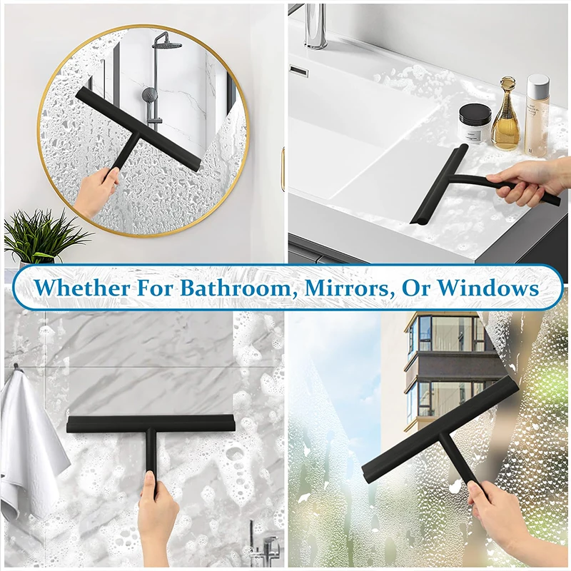 Glass Silicone Wiper Shower Screen Squeegee with Stainless Steel Core Silicone Hook 21/28CM for Shower Doors, Windows