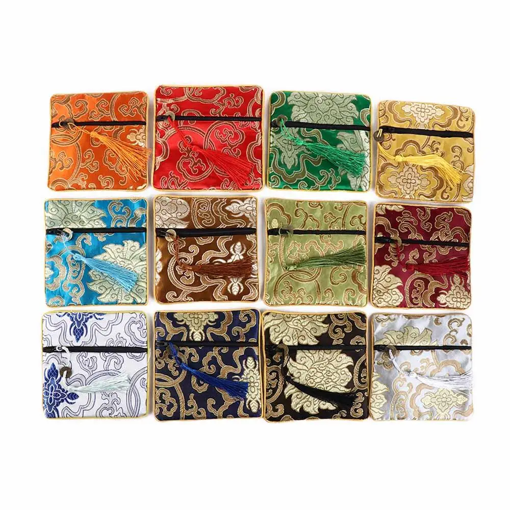 Pouch Embroidery Flower Pattern Zipper Bag Brocade Pouch Jewelry Storage Bag Silk Jewelry Organizer Chinese Style Coin Purse
