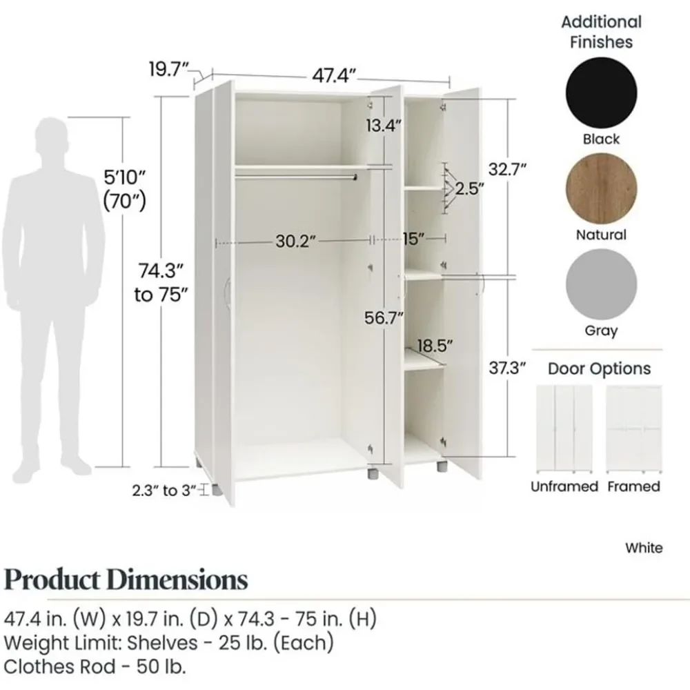 Evolution Lory Framed 3Door Wardrobe in Natural from durable engineered and available in multiple neutral woodgrain finishes 6