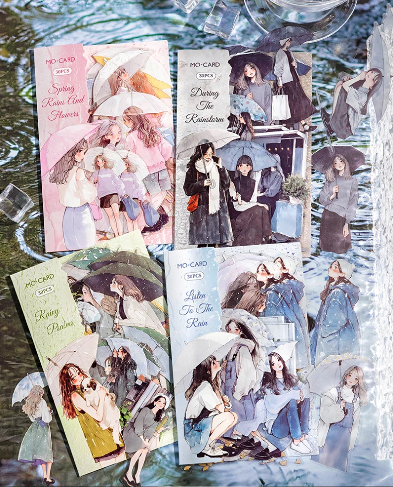 JIANQI 30 Stück/Packung Regenmädchen-Aufkleber, ästhetische Stick-Etiketten, dekoratives Tagebuch, Albummaterial, Scrapbooking-Zubehör – Detail 1
