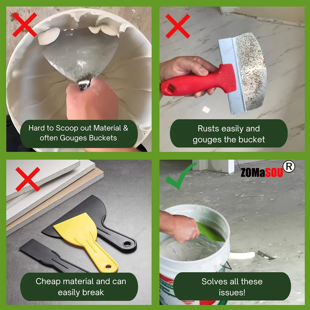 1/3Pc Curved Bucket Scoop Putty Knife Scraper Spackle Paint Drywall Finishing Plaster
