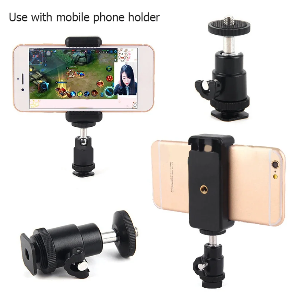Ball Head Hot Shoe Adapter Tripod Mount Phone Clip Holder 1/4 Screw for Camera tripod ball head cold shoe ball head